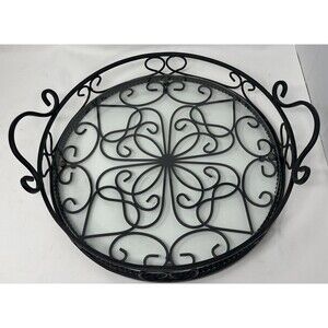 Southern Living  At Home‎ Jamestown Wrought Iron Glass Top Handles Serving Tray